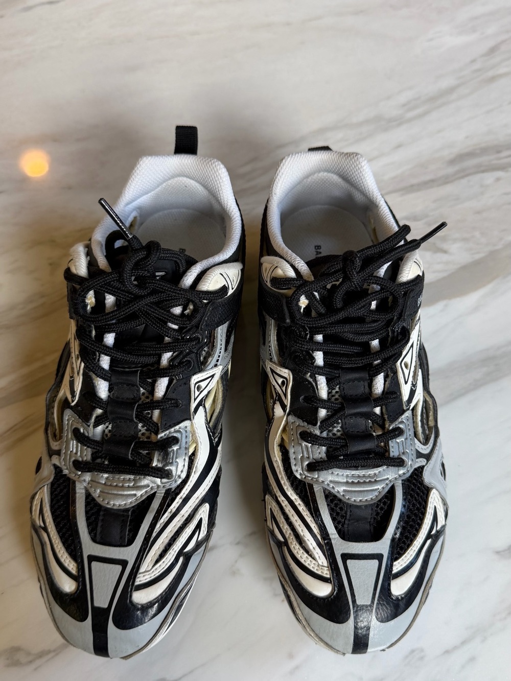 Balenciaga Black and White Layered Runner Sneakers